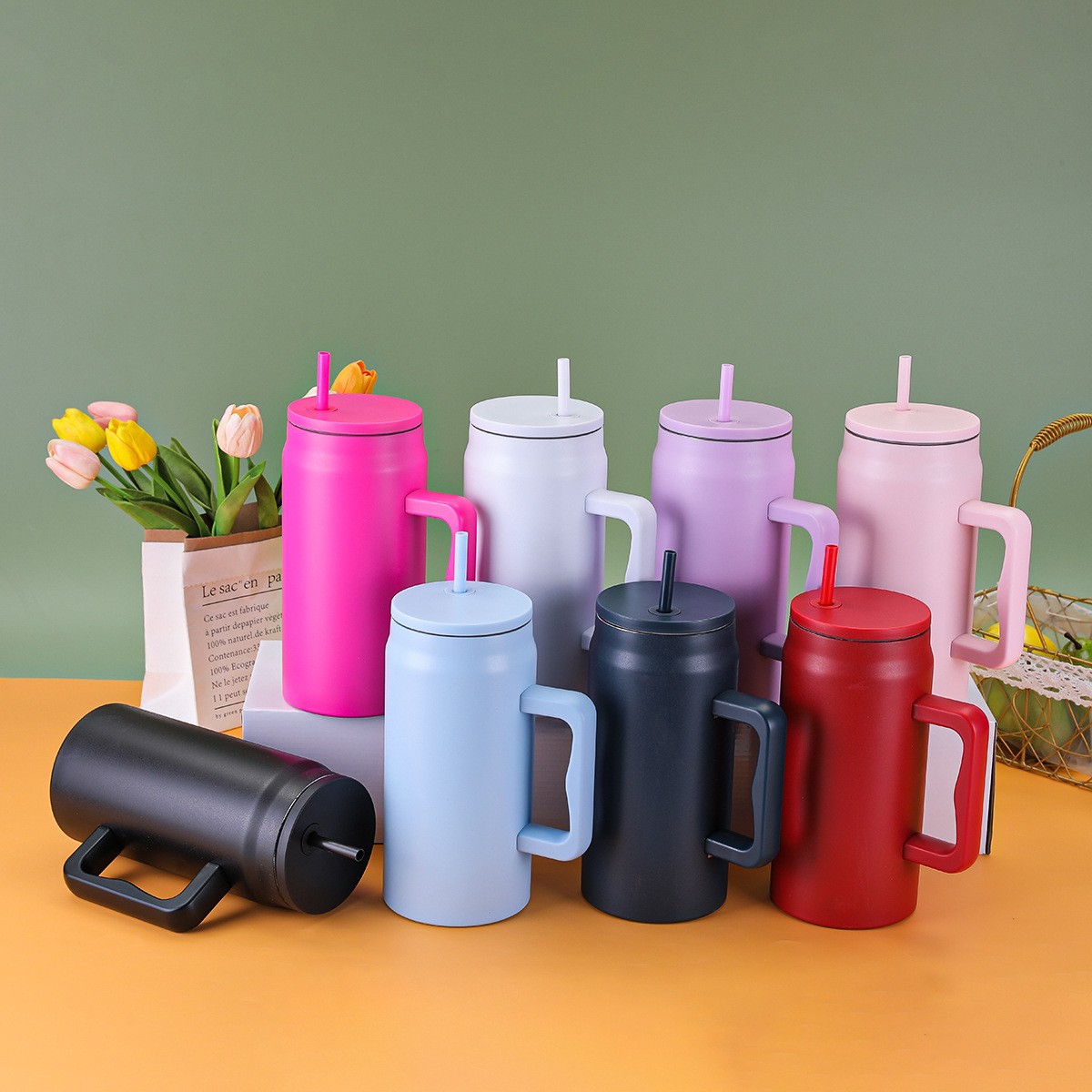 Cross-border 50oz Ice Ba taza 304 taza de acero inoxidable con vacío de paja taza de aislamiento de gran capacidad de mango portátil taza de automóvil