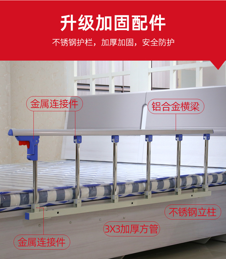 Falling prevention bed railing for elderly and children, bed side guardrail, bed riser, easy to install without drilling, simple and convenient