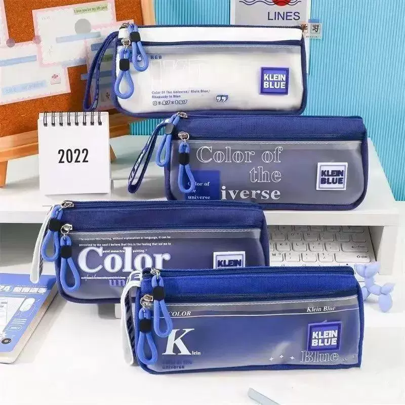 Коробка для канцелярских принадлежностей Value Cray для учащихся средних школ, простой футляр для ручек синего цвета большой емкости для старшеклассников, высокая прочность.