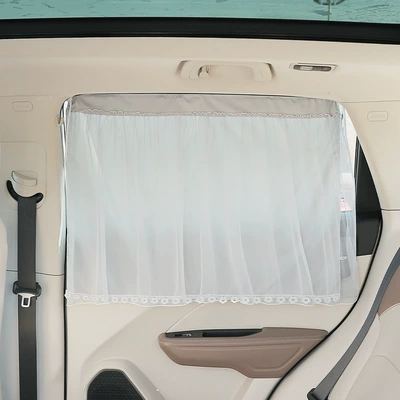 Suction Cup Car Sunshade: Car curtains - double-layer-tassel-style-grey