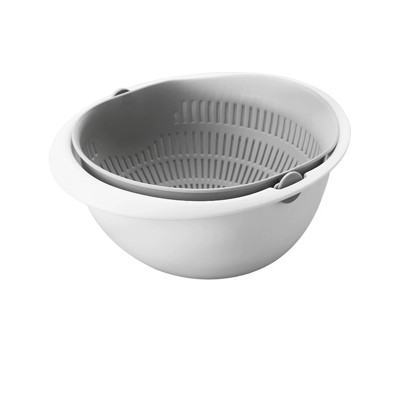 Double-layer plastic fruit drying rack and basket for home use in white, grey, or apricot