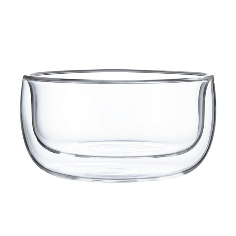 Tazón de vidrio de borosilicato de doble capa, tazón de ensalada de vidrio transparente, tazón de vidrio aislante grueso, tazón para yogur y postres