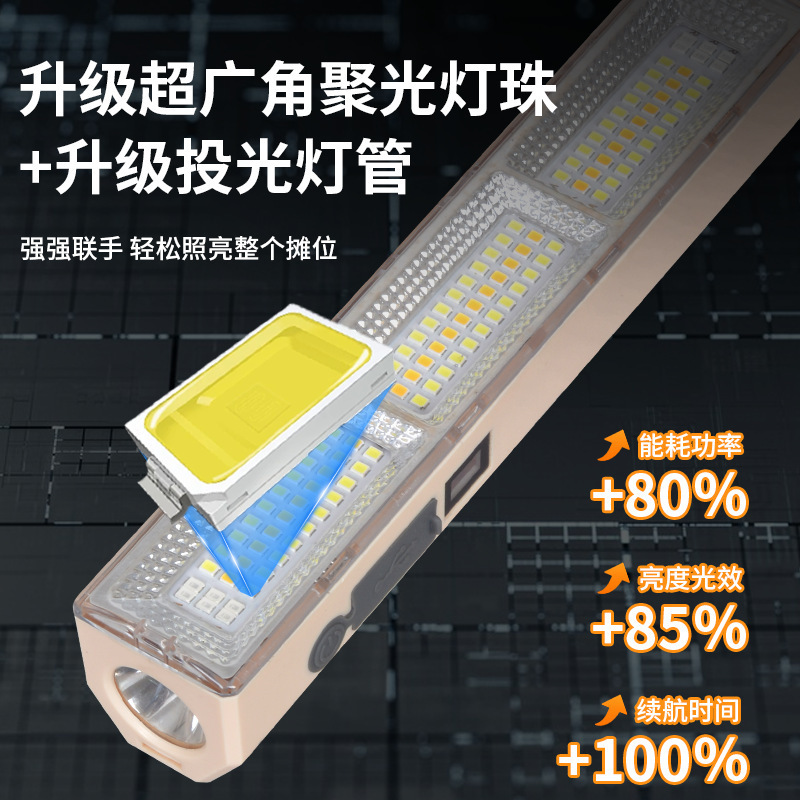 Iluminación de carga LED transfronteriza puestos de mercado nocturno luz de emergencia de corte de energía doméstica tubo de carga de camping de succión magnética inalámbrica