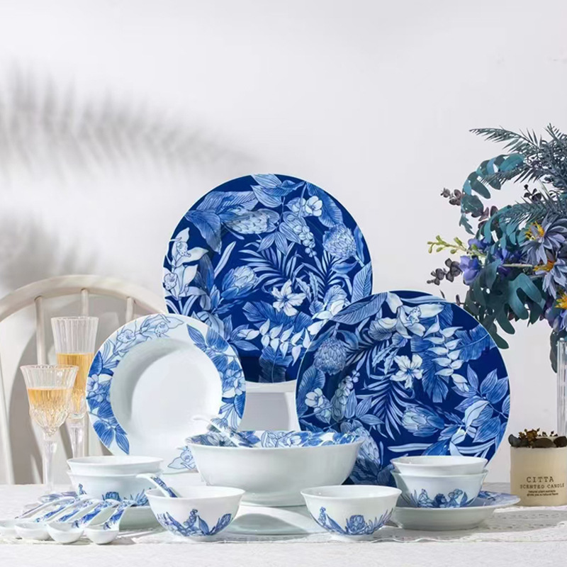 Jingdezhen Taoxichuan Ceramic Bowl Plate Deep Forest Story Home Glaze Color Bowl Dishes Set Utensil Housewarming Gift Box