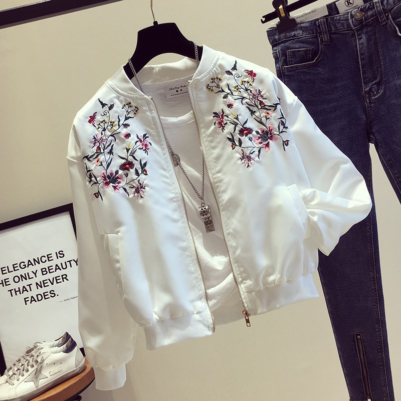 New Korean style spring and autumn loose embroidered jacket, student short versatile pilot embroidered baseball jacket, women's thin