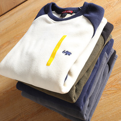 出K單！恆溫科技面料!男女情侶撞色插肩袖搖粒絨加厚保暖圓領衛衣