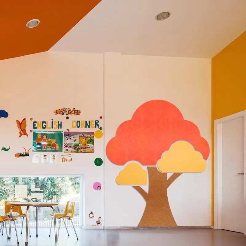 幼儿园学校教室走廊墙面大树冠造型自粘功能性墙贴毛毡板照片扎板