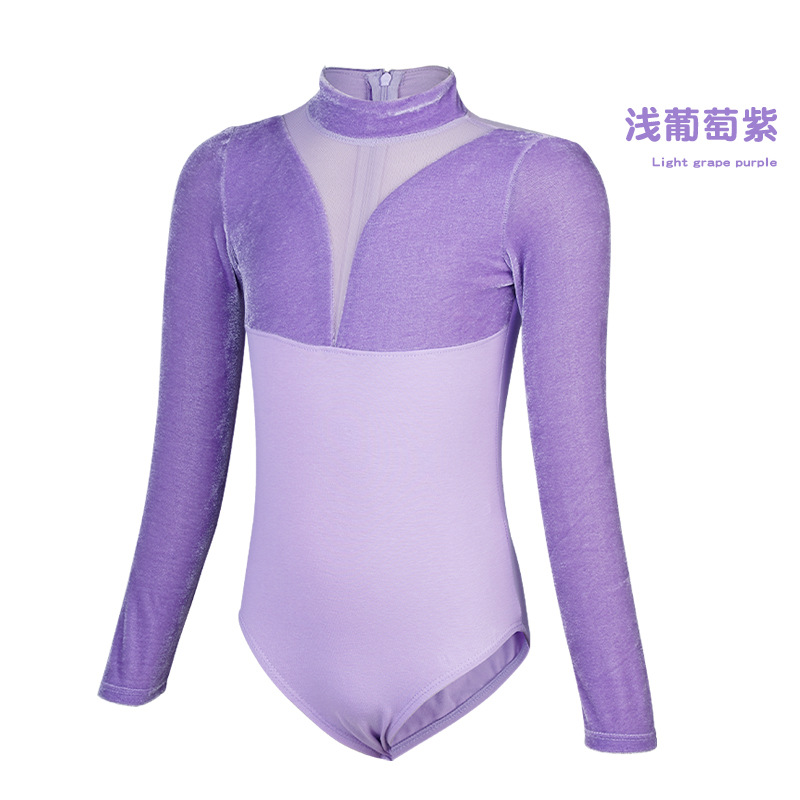 Ropa de baile Ropa de entrenamiento de terciopelo de manga larga de otoño e invierno para niñas y niños Ropa elegante de actuación de cuello alto Ropa corporal para niños