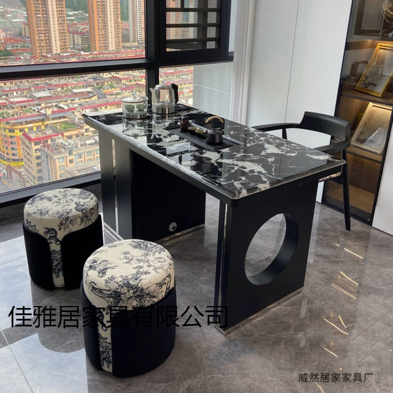 Italian Minimalist Super Crystal Stone Tea Table and Chair Combination Home Balcony Small Apartment Tea Table Office Tea Table Slate