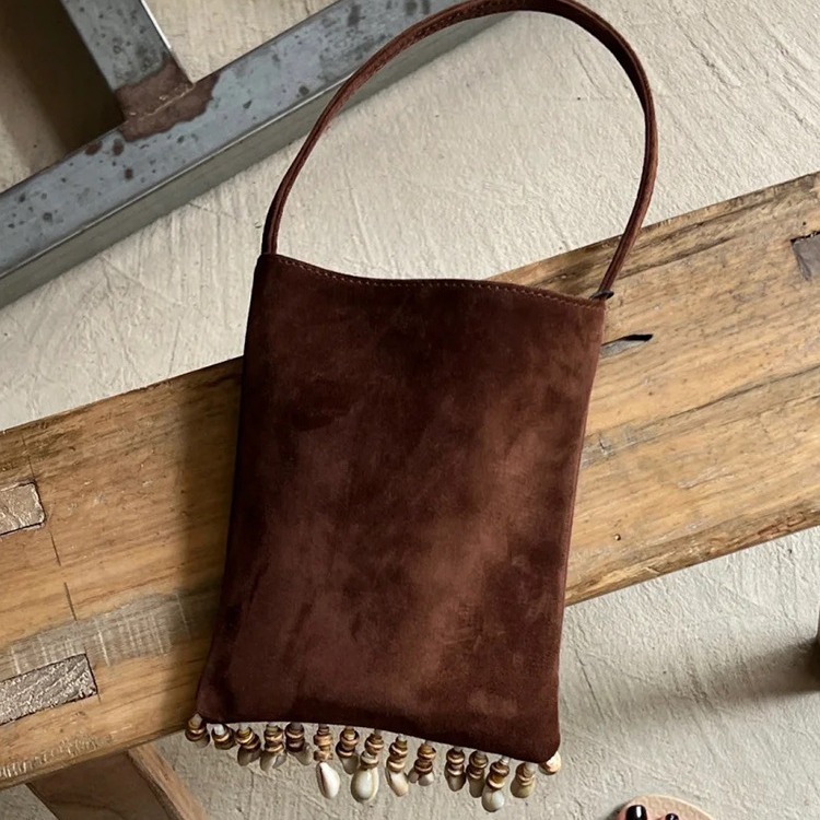 Sac à main en cuir de vachette véritable mat avec perles pour femme, nouvelle collection automne/hiver 2024_voghion.com