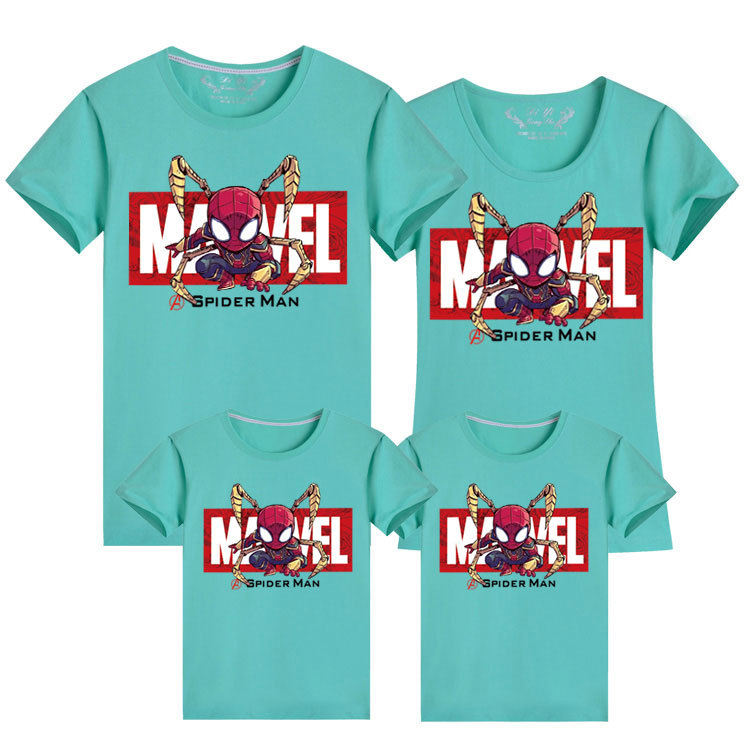 Superhéroe vengadores camiseta manga corta padre-hijo ropa base camisa suelta ropa de verano araña-hombre ropa para niños estilo occidental
