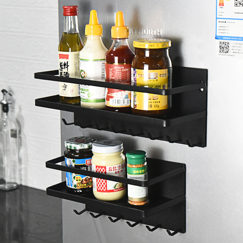 Estante de almacenamiento del refrigerador estante lateral libre de perforaciones para el hogar suministros de cocina succión magnética con gancho estante lateral de almacenamiento del refrigerador