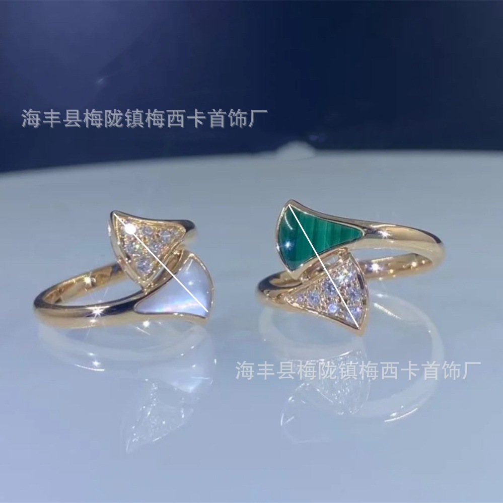 宝家高級扇形リング レディース ライトラグジュアリー 18Kローズゴールドメッキ ニッチデザイン 白蝶貝扇形指輪 インスタ映え