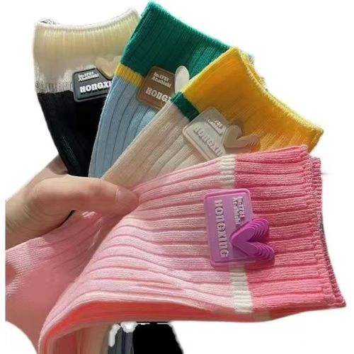  spring and summer new thin socks for women striped Internet celebrity pink long tube socks Japanese style ins trend medium tube socks for women