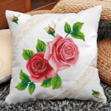 Bordado DIY paquete de material hecho a mano Cruz puntada pareja almohada boda de dibujos animados coche almohada cojín cubierta Rosa amor