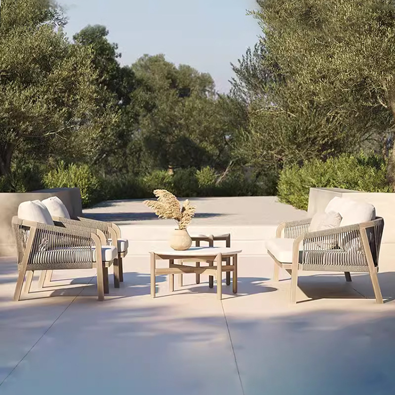 Sofá de ratán al aire libre patio jardín balcón al aire libre B & B ocio aleación de aluminio tejido silla de madera maciza combinación de muebles