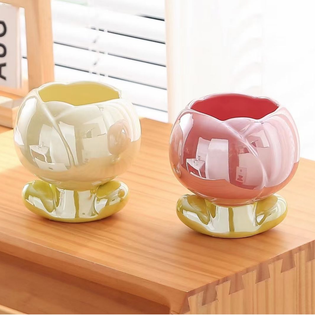 Taza colorida de la flor del hogar de las muchachas personalizadas con la taza de consumición de cerámica del regalo de la mano de la cuchara Taza de aspecto alto del estilo nórdico