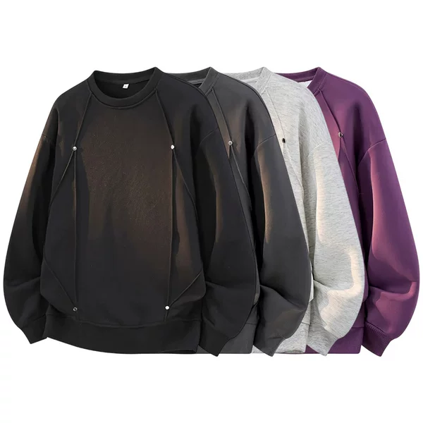 American-style casual patchwork crew neck sweatshirt for men, 2026 autumn new trendy loose-fitting versatile casual long-sleeve t-shirt