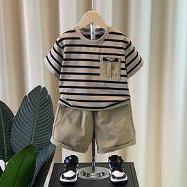 男童夏装套装兄妹装夏季短袖2025新款儿童炸街条纹痞帅宝宝中大童