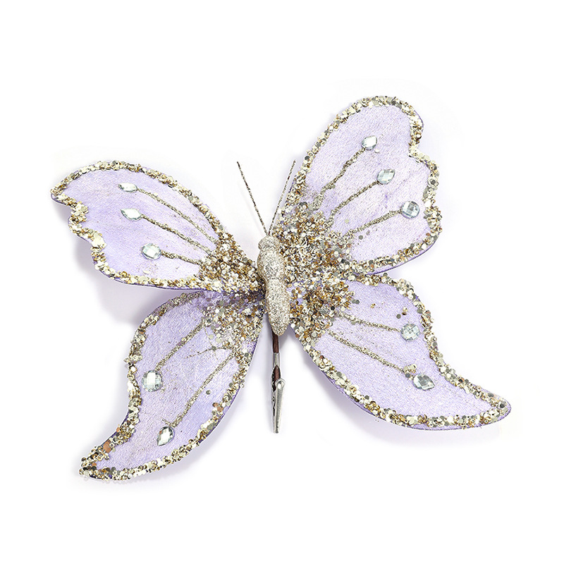 Tela transfronteriza de alta calidad simulación abrazadera de arco de mariposa tela de polvo pegajoso flocado árbol de Navidad decoración colgante diseño de escena