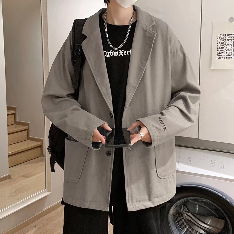 Casual suit jacket men's spring and autumn new fashion brand loose fashion ins Hong Kong style fashion bf style ruffle handsome small suit