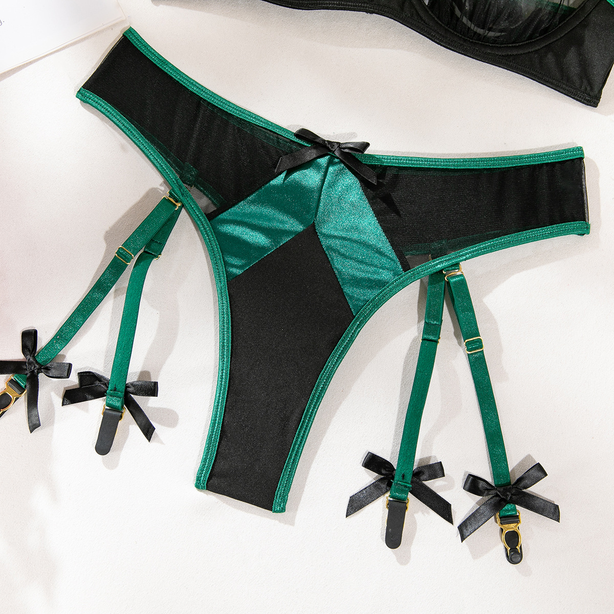 Sleeveless Sleeve Length Women's Sexy Color Block Sexy Lingerie Sets Home Sleeping Sheer Bra Low Waist Thong Sexy Lingerie