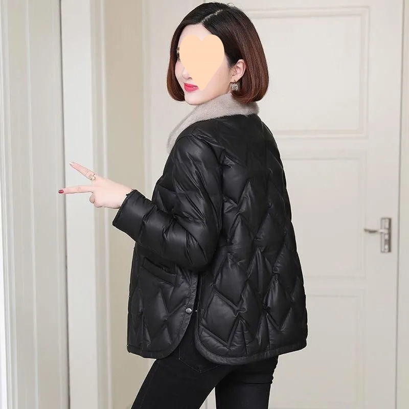 仿水貂毛領羽絨棉衣2025秋冬新款輕薄短款小個子外套加厚保暖棉襖