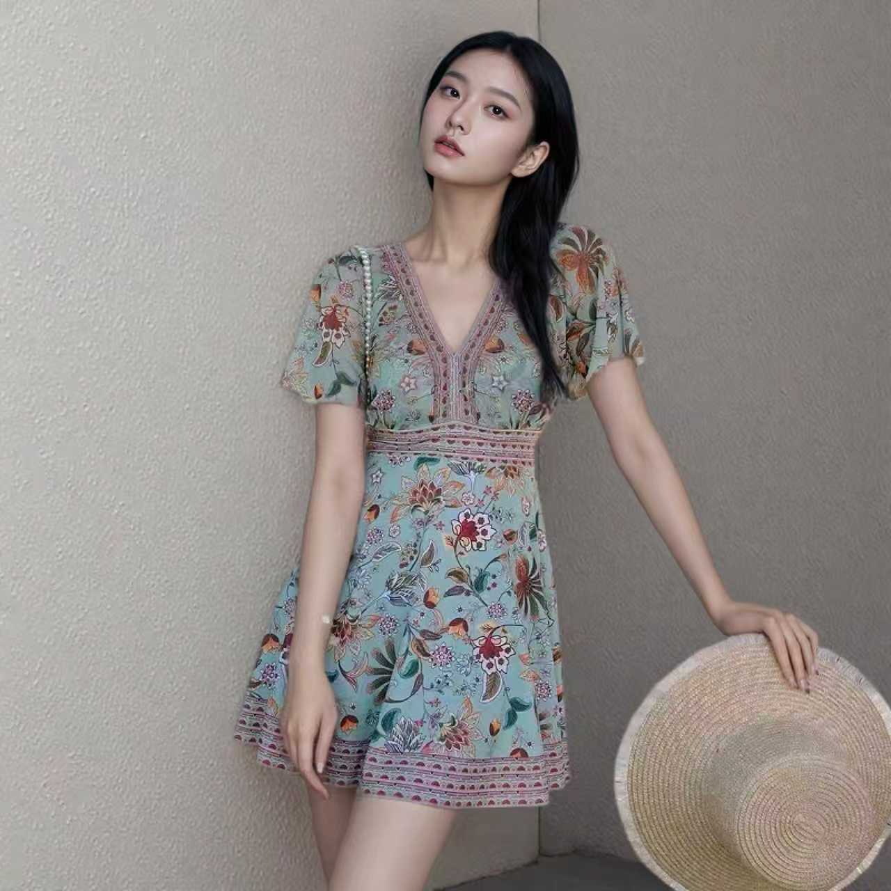 New Plus Size One-Piece Skirt-Style Boxer Slimming Belly-Covering Fat Girl Fat Girl Big Skirt Hot Spring Vacation Swimsuit