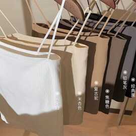 亚马逊跨境内搭打底带胸垫短款上衣外穿斜肩纯色抹胸小吊带背心女