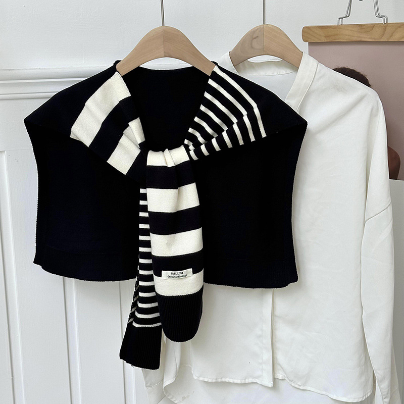 Primavera y otoño tejido a rayas cruzadas pequeñas sopales de cuello decoración delgada hombro de collar falso cardigan nudo