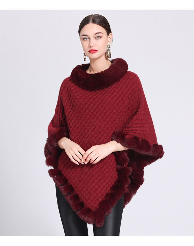 Pelzkragen Cape Cape Damen Strickpullover Pullover Cape Mantel_voghion.com