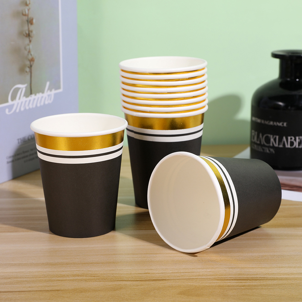 Multicolor de alto valor de color espesado oro comercial taza desechable fiesta de cumpleaños taza desechable colorida