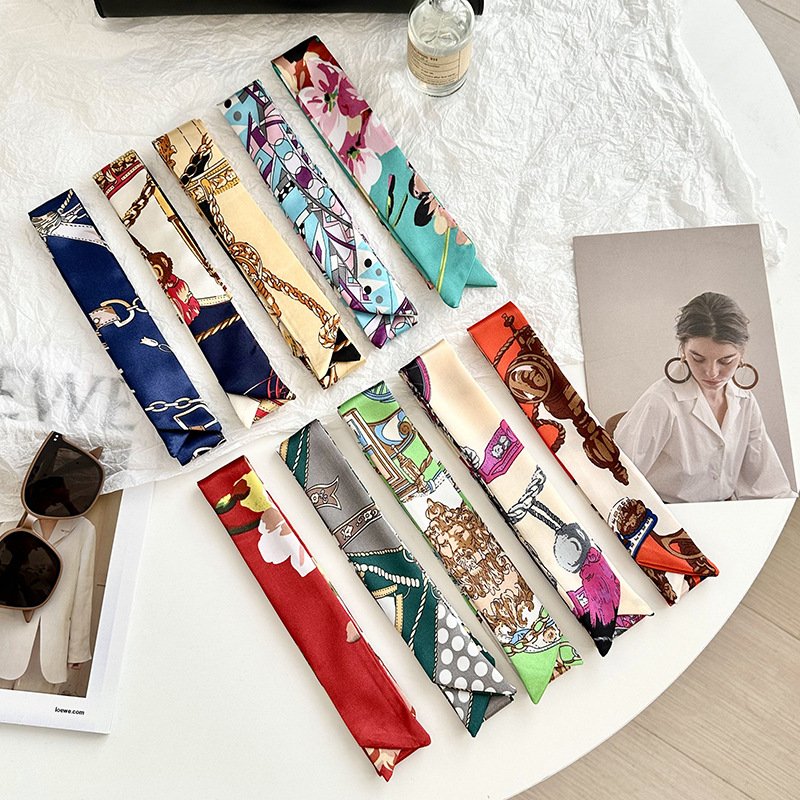 Bufanda de seda, tira larga, sentido de alta gama, nueva moda, todo-fósforo, diadema, cinturón para el cabello, bolso para el cabello, cinturón para el pañuelo multiusos