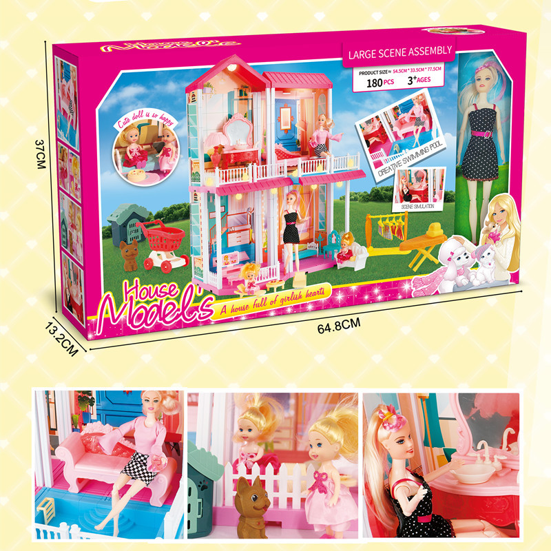 Los niños transfronterizos juegan casa princesa casa de juguete villa traje chica castillo DIY bloques de construcción simulación casa de muñecas