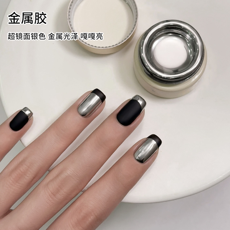 Pegamento de metal de espejo líquido de llenado de estilo japonés Pegamento de uñas de fototerapia pintado con borde de gancho de dibujo de pintura francesa súper brillante
