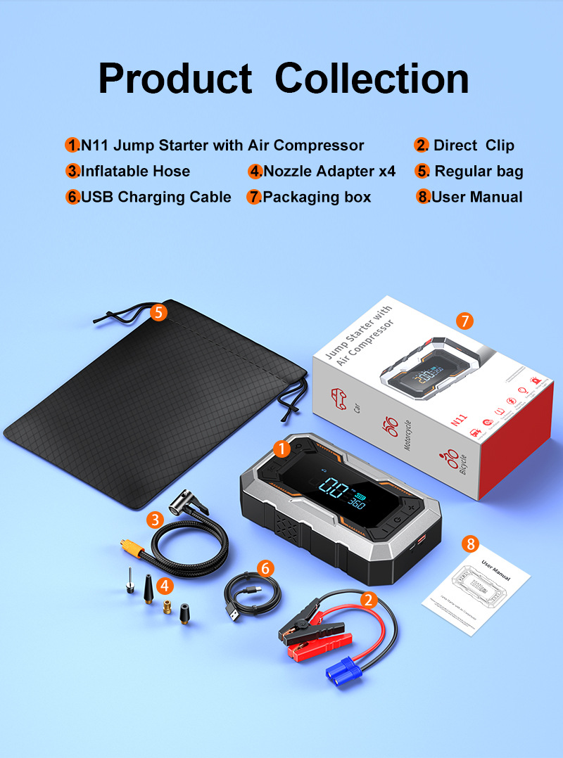 [N11] Cross-Border Car Emergency Starting Power Supply, Air Pump, Integrated Power Bank, Multifunctional Portable Battery Jump Starter