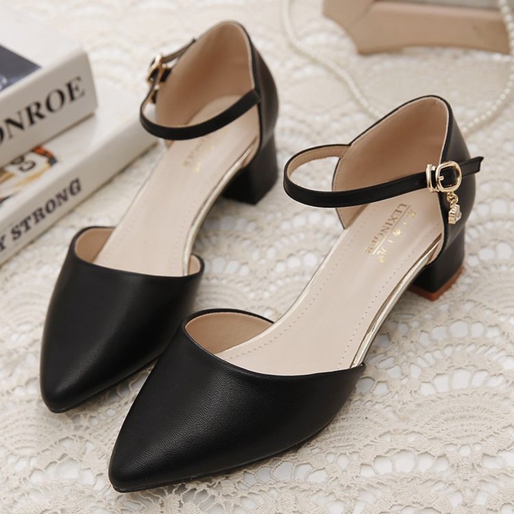 Baotou 샌들 여성 청키 힐 2025 봄과 여름 새로운 미드 힐 싱글 레이어 신발 올매치 포인팅 편안한 워킹 여성용 샌들