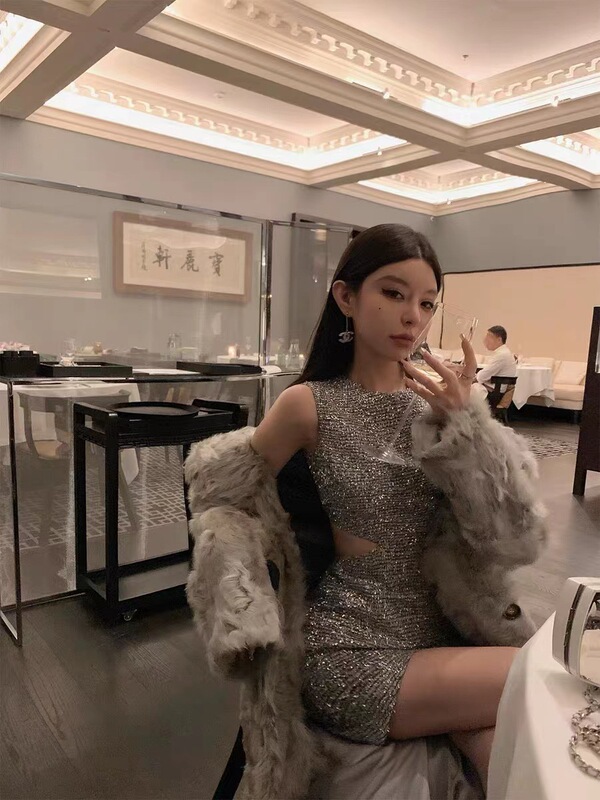 Evening Dress Women's High-end Birthday Party Party Usually Wear Sequin Skirt Shiny Dress for Small Man