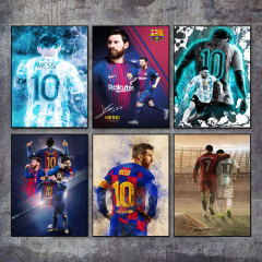 サッカースターメッシ装飾絵画ポスター世界サッカーリーグスポーツ選手リビングルーム寝室の壁スプレー塗装キャンバス絵画