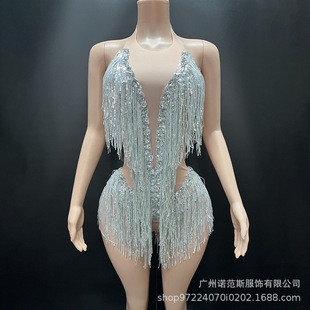 Shake Voice Live Online Celebrant Talent Performance Suit Tassel Flash Diamond Latin Dance Competition Suit Nightclub Dance Fashion suit
