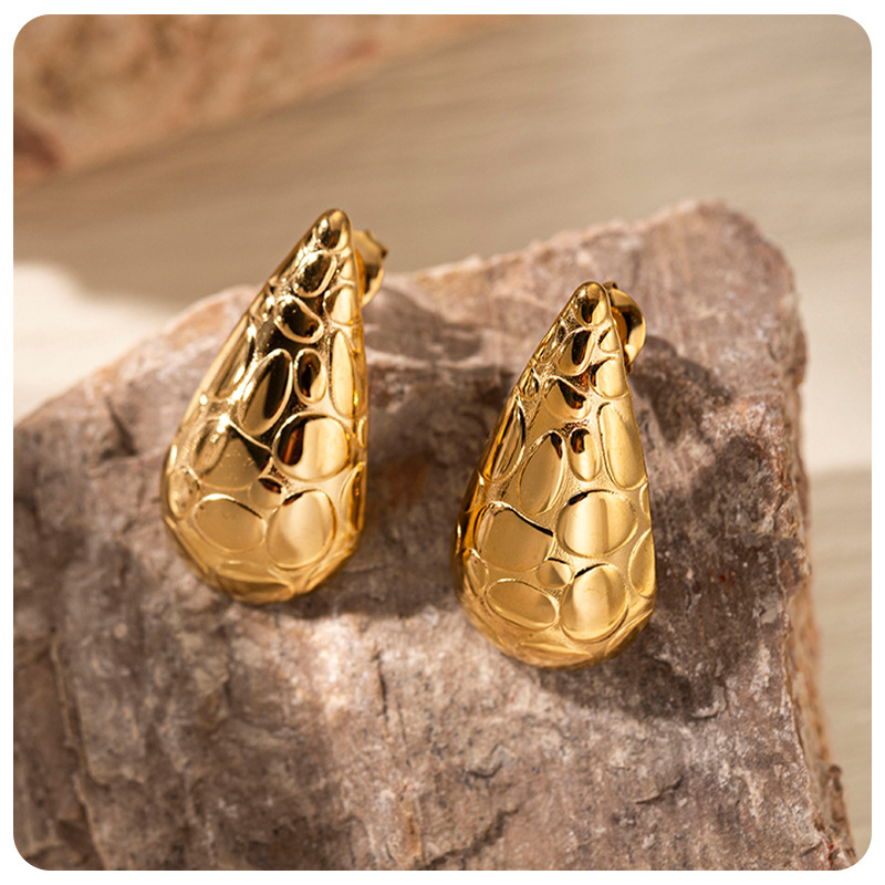 Teena Oumei gota de agua natural 18k oro de acero inoxidable pendientes de alta calidad nicho personalidad pendientes de acero de titanio aretes