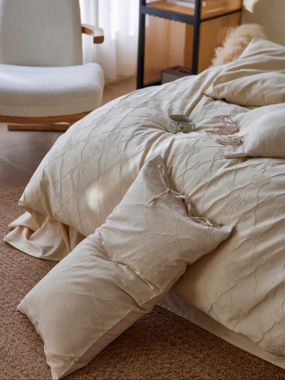 Parure de lit en coton jacquard style scandinave housse couette_voghion.com