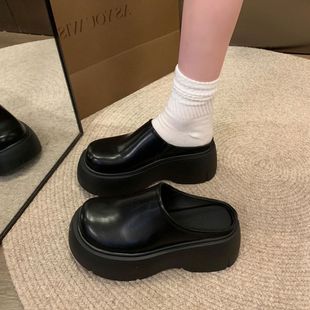 Loafers women's thick-soled increased height 2025 Baotou slippers small super high-heeled sponge cake hot girl American thick-soled shoes