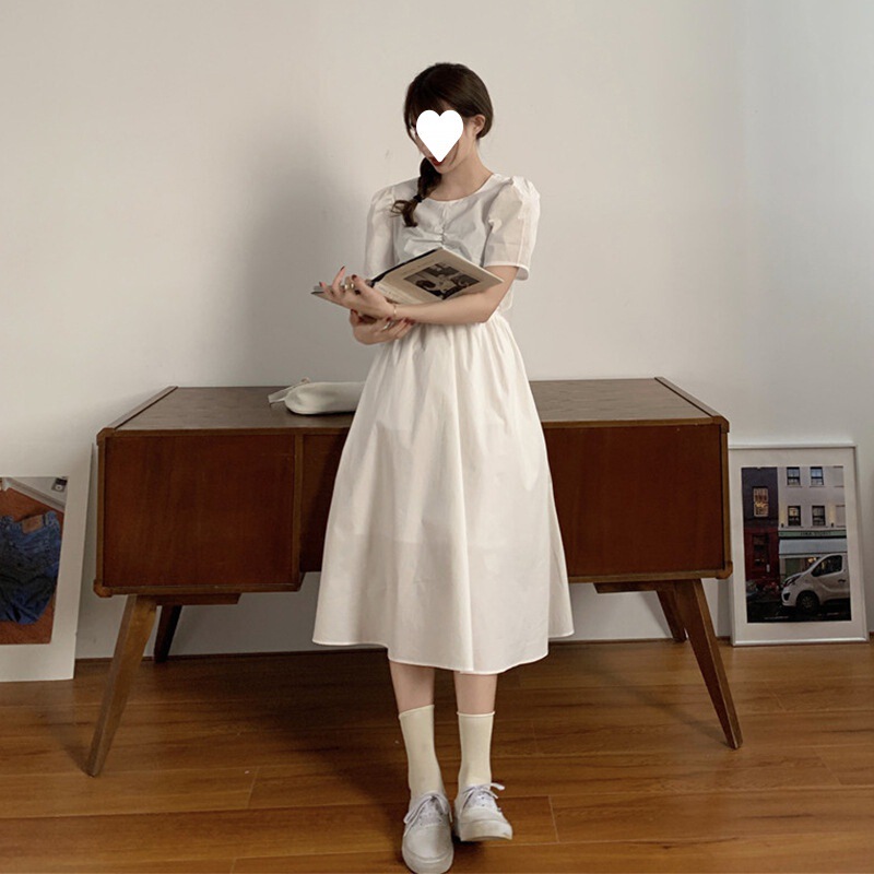 Puff sleeve dress 2024 new summer women's sexy backless temperament long gentle style A- line skirt