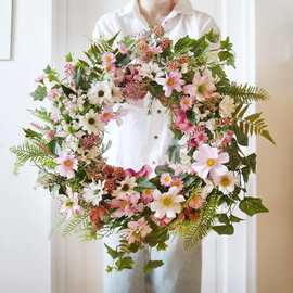 跨境亚马逊花环绢花摆件仿真小雏菊家居装饰仿真花环
