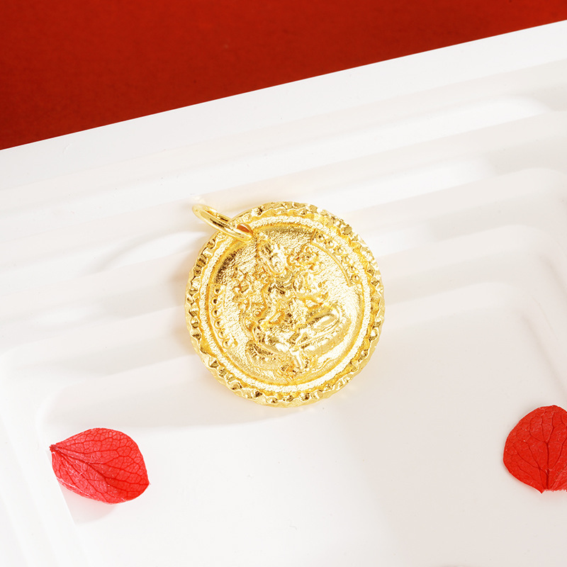 Arena dorada verde madre Zhan Bala tibetano collar de placa redonda textura masculina y femenina estilo nacional accesorios estilo nacional fuente de productos