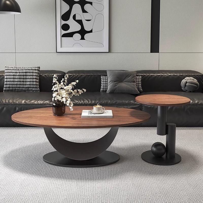 Italiano lujoso mesa de té de madera sólida de nuez sala de estar minimalista de diseño oval mesa de té medieval