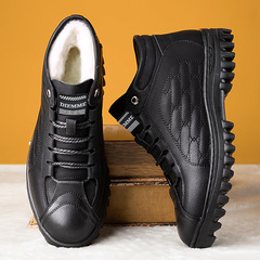 單棉同款男鞋2022新款冬季加絨加厚保暖皮鞋英倫風軟底休閒雪地靴