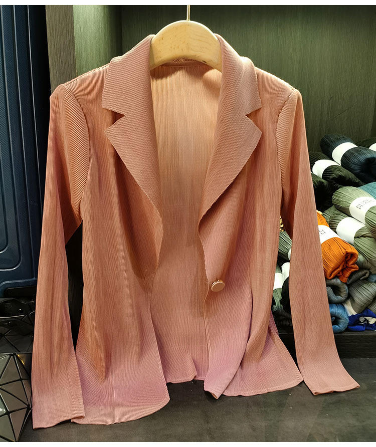 Áo blazer nữ một nút xếp ly tay dài cao cấp mùa xuân hè — Màu tím, Màu đỏ hoa hồng, Màu hồng, Màu xanh lá chi tiết 14