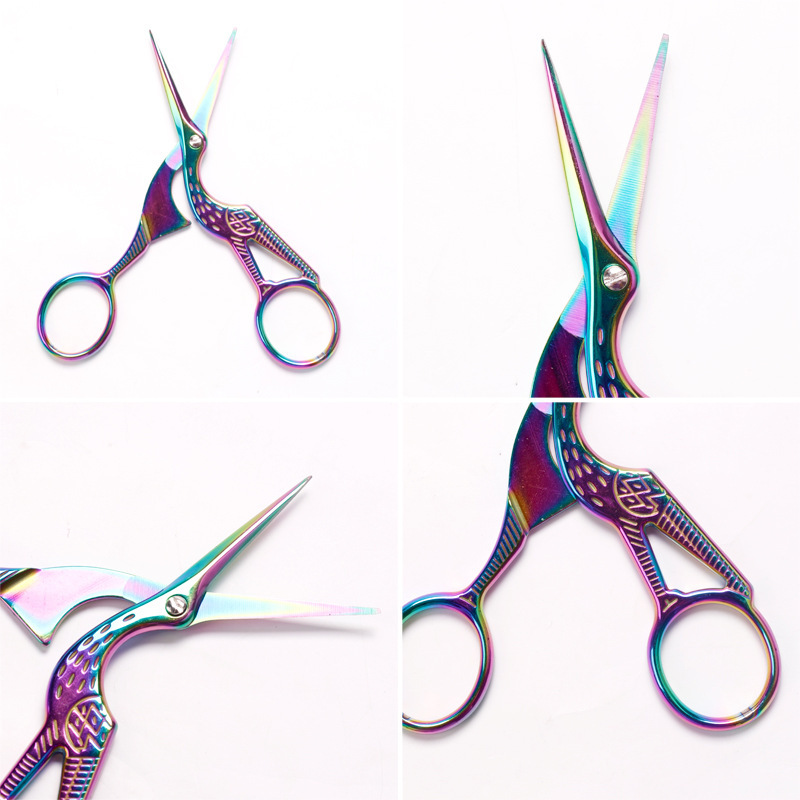 Tijeras pequeñas con punta de hilo en forma de grulla, tijeras de belleza, tijeras de cejas puntiagudas, tijeras de maquillaje, tijeras de té, tijeras de maquillaje, tijeras de bordado